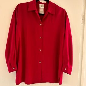 Beautiful true blue-red 100% silk button down